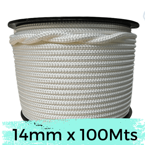 Marine Rope 14mm (Double Braid) — 100m Bulk Spool — Solid Colours
