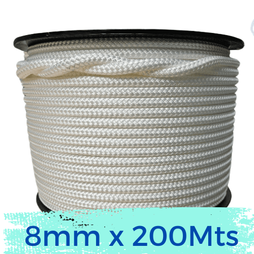 Marine Rope 8mm (Double Braid) — 200m Bulk Spool — Solid Colours