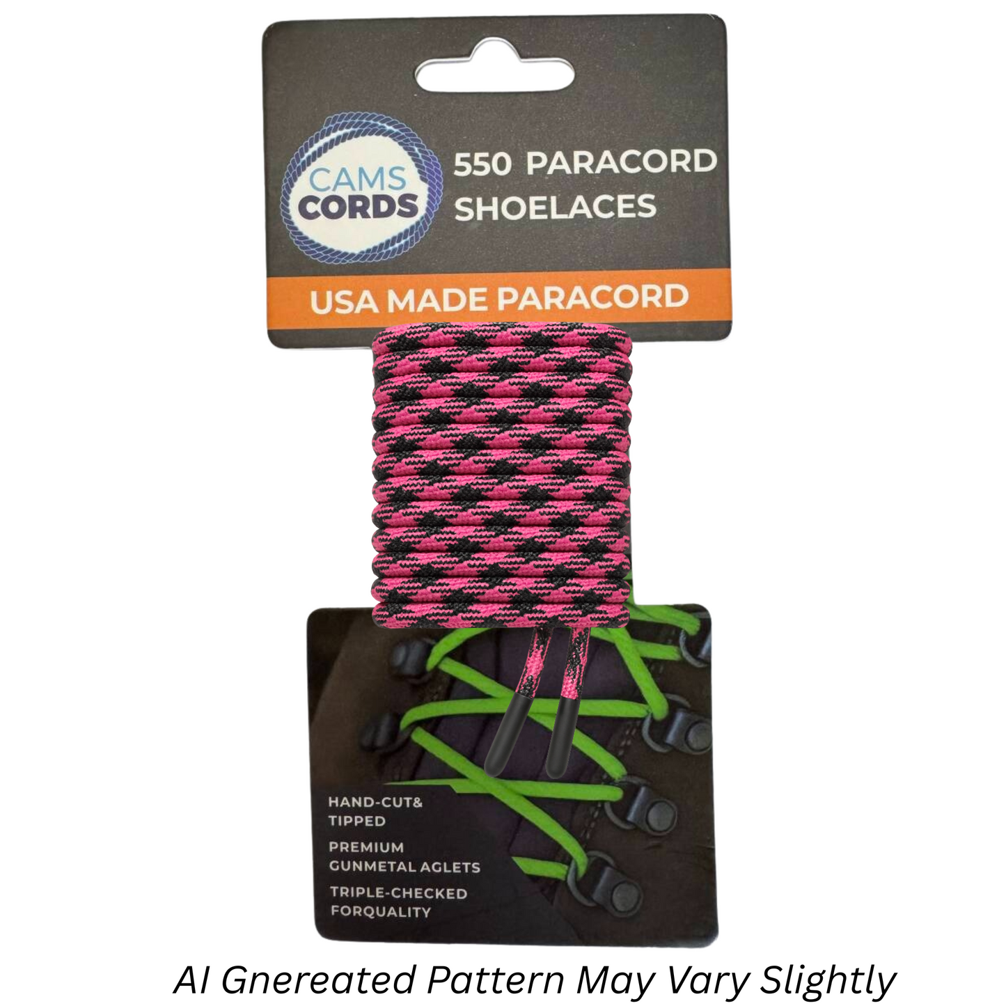 Rose Pink-Black 50/50 550 Paracord Shoelaces