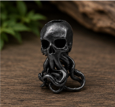 Brass Octopus Skull - paracord bead - Black