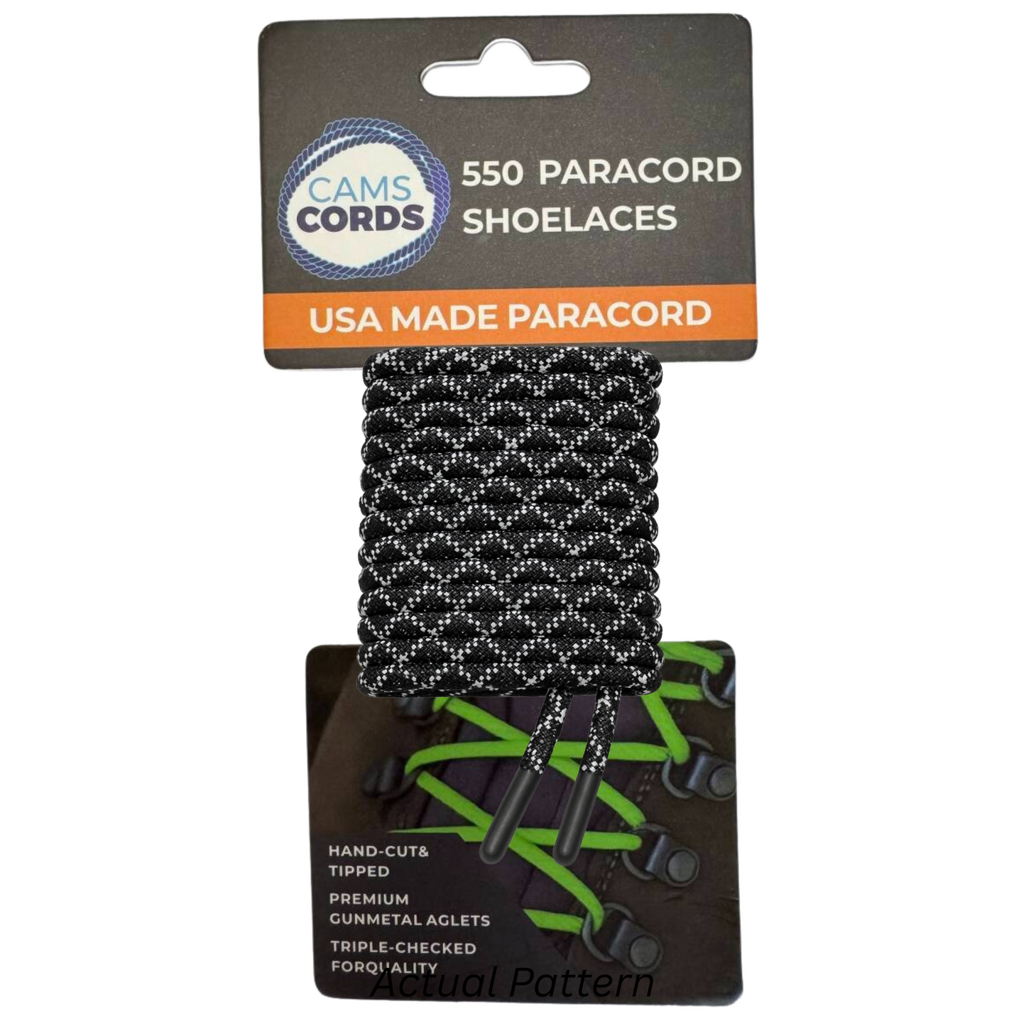 Black Glow In the Dark 550 Pracord Shoelaces