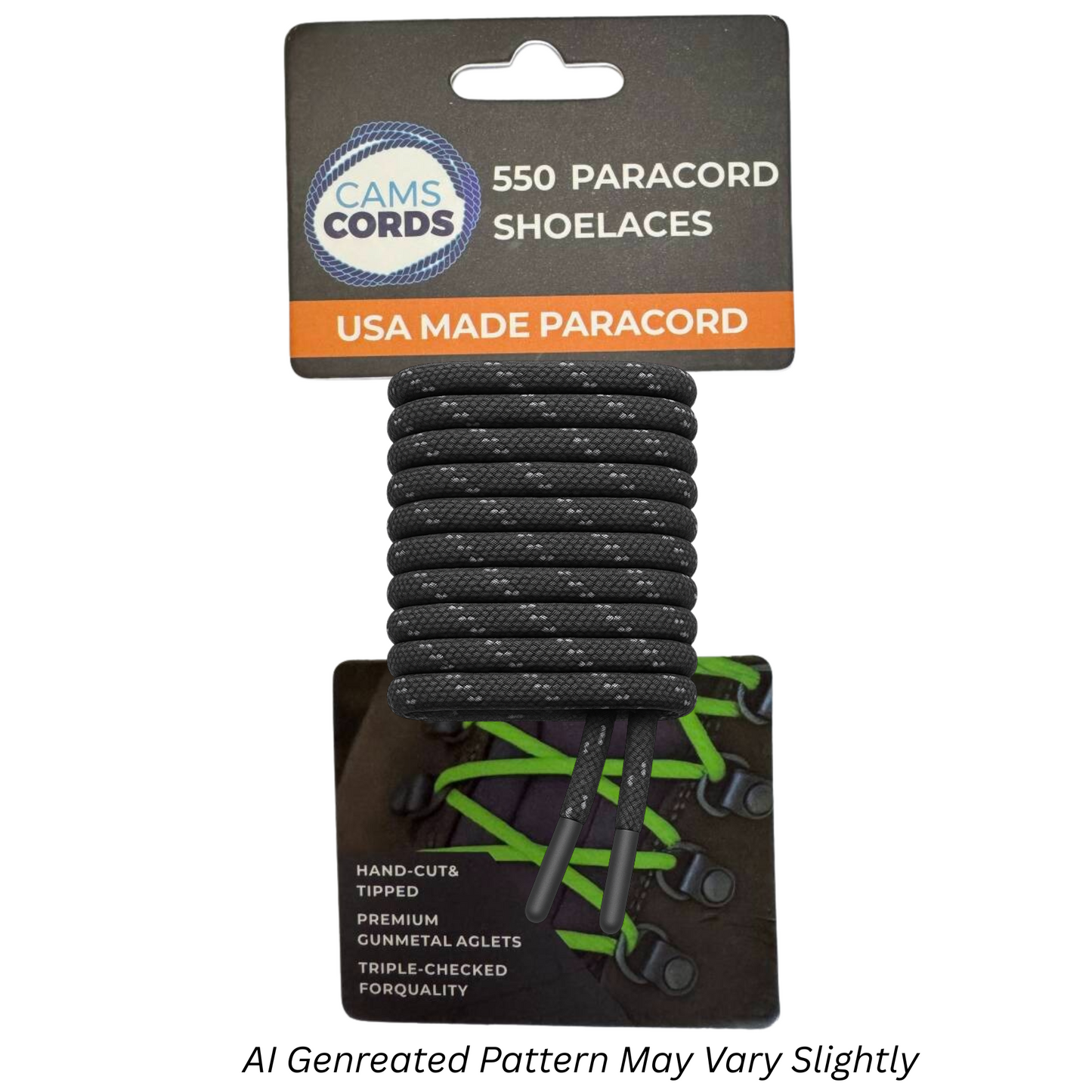 Charcoal Grey Reflective 550 Paracord Shoelaces