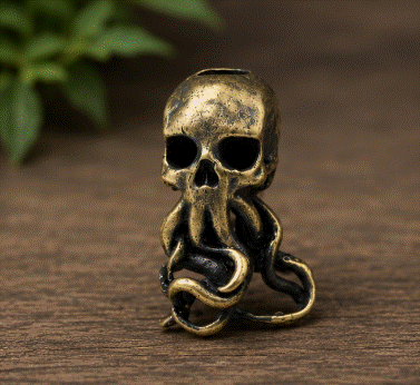 Brass Octopus Skull - paracord bead - Gold
