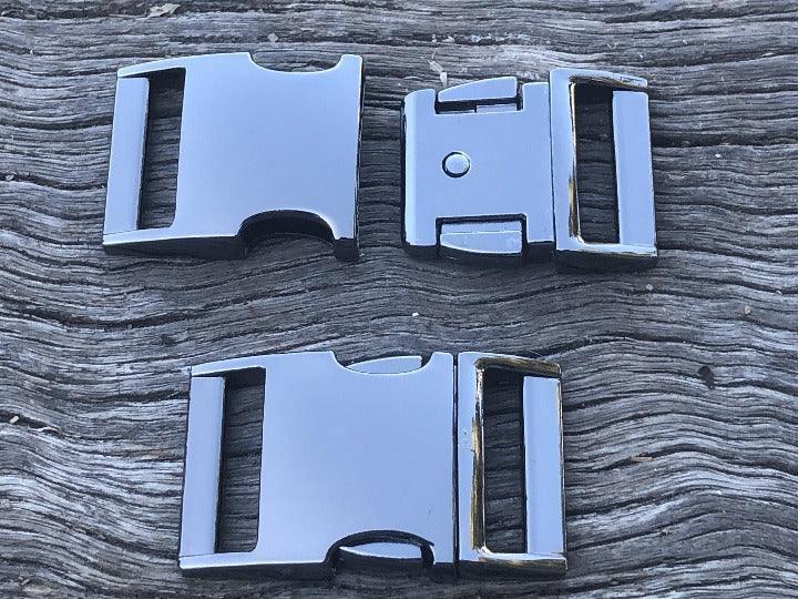 Metal Slimline Buckle - Gun Metal 25mm Side Release - Cams Cords
