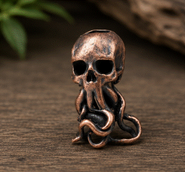 Brass Octopus Skull - paracord bead - Rose Gold