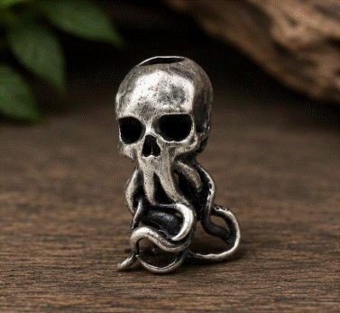 Brass Octopus Skull - paracord bead - Silver