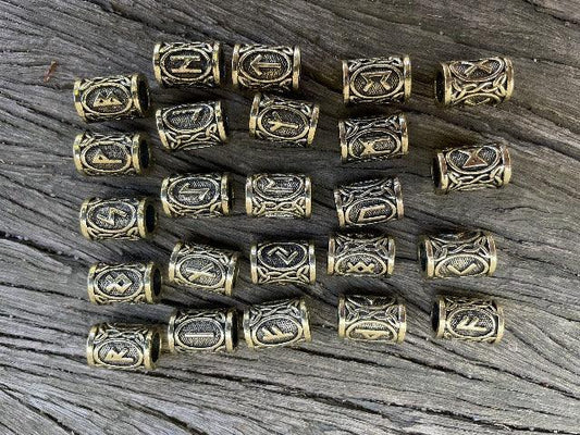 Viking Rune Beads - Gold - pack 24 - Cams Cords